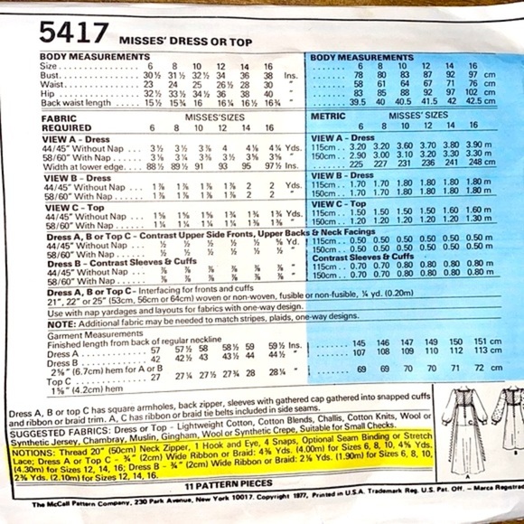 Vintage 1977 McCalls dress/top sewing pattern - Picture 2 of 7